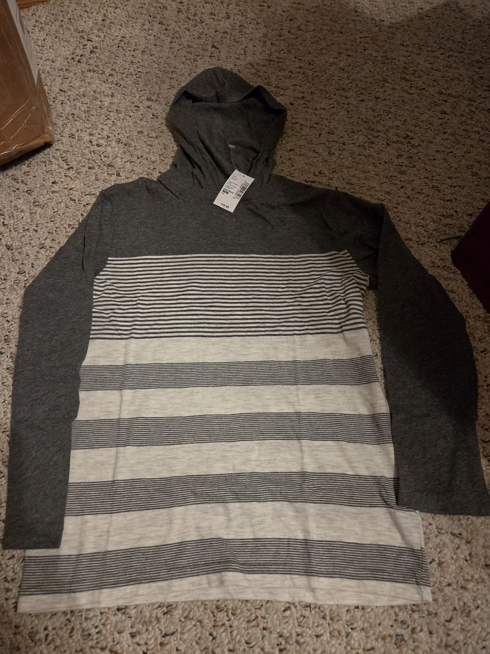 The Children's Place Charcoal and Light Gray Striped Hooded Pullover